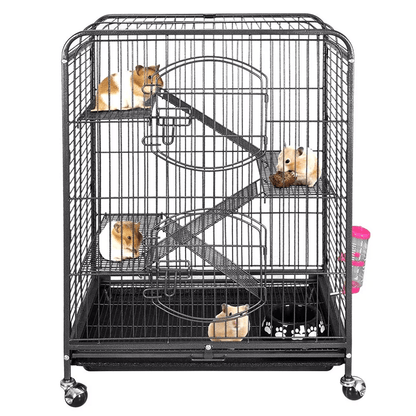 Multi Level Ferret Cage for Small Pets with 4 Tiers and Rolling Base