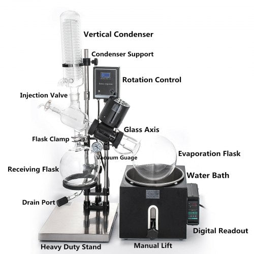 5L Rotary Evaporator RE-501, Digital Controller Vacuum Evaporator Set with 0-90RPM & Manual Lifting