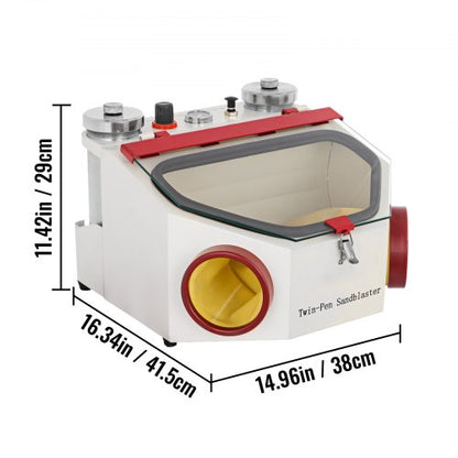 Dental Lab Sandblaster Machine, Twin Pen Blaster with 2 Tanks, LED Lighting & Foot Pedal Control