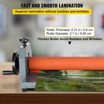 29.5" Manual Vinyl Photo Film Cold Laminator, 10mm Hand Crank Pressure Roll Machine for Professional Mounting