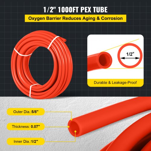 12 X 1000ft Oxygen Barrier PEX Pipe EVOH Radiant Heat Floor Heating Tubing For Plumbing  Cold  Hot  3