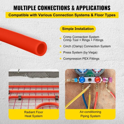 Oxygen Barrier Tube Coil EVOH PEX-B Pipe, Red Flexible PEX Tubing for Residential & Commercial Radiant Floor Heating