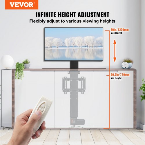 Motorized TV Lift Stroke Length, Height Adjustable, TV Mount Fit for Screens with Remote Control