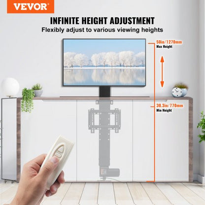 Motorized TV Lift Stroke Length, Height Adjustable, TV Mount Fit for Screens with Remote Control