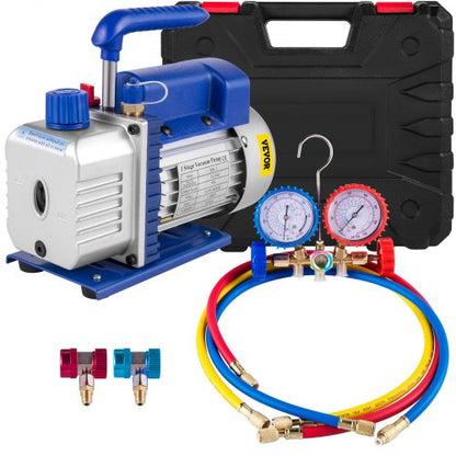 Single Stage Air Vacuum Pump HVAC A/C Refrigeration Kit with AC Manifold Gauge, Can Tap & Carrying Tote