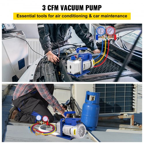 Single Stage Air Vacuum Pump HVAC AC Refrigeration Kit With AC Manifold Gauge Can Tap  Carrying Tot 2