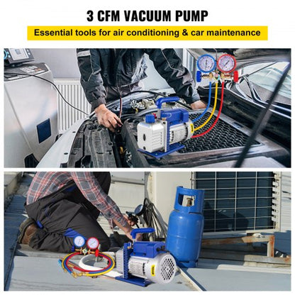 Single Stage Air Vacuum Pump HVAC AC Refrigeration Kit With AC Manifold Gauge Can Tap  Carrying Tot 2