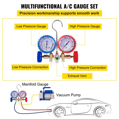 Single Stage Air Vacuum Pump HVAC AC Refrigeration Kit With AC Manifold Gauge Can Tap  Carrying Tot 4