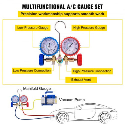 Single Stage Air Vacuum Pump HVAC AC Refrigeration Kit With AC Manifold Gauge Can Tap  Carrying Tot 4