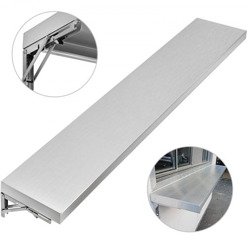 Concession Shelf with Stainless Steel Frame, Folding Serving Shelf for Food Trailer Window, Mobile Kitchen & Commercial
