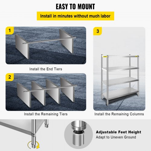 Heavy Duty Stainless Steel Shelving Adjustable Shelf Storage Unit For Kitchen Garage Commercial Off 6
