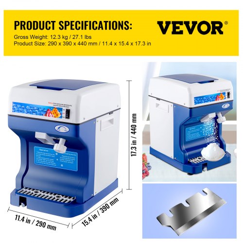 Electric Shaved Ice Machine, Commercial Ice Shaver & Snow Cone Maker Tabletop, Adjustable Ice Texture for Home
