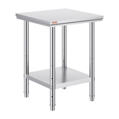 Stainless Steel Commercial Kitchen Work Food Prep Table with Adjustable Undershelf, Heavy Duty Utility Table