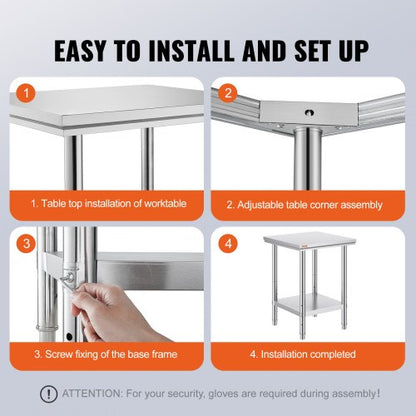 Stainless Steel Commercial Kitchen Work Food Prep Table With Adjustable Undershelf Heavy Duty Utili 6