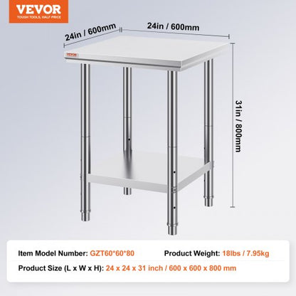 Stainless Steel Commercial Kitchen Work Food Prep Table With Adjustable Undershelf Heavy Duty Utili 7