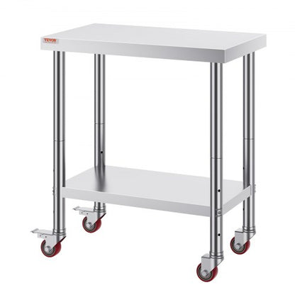Stainless Steel Work Table With Wheels Heavy Duty Commercial Food Prep Worktable With Brake  Adjust 8