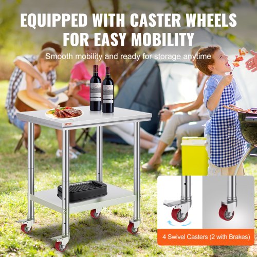 Heavy Duty Stainless Steel Work Table With Wheels Prep Table With Casters For Restaurant Catering O 4