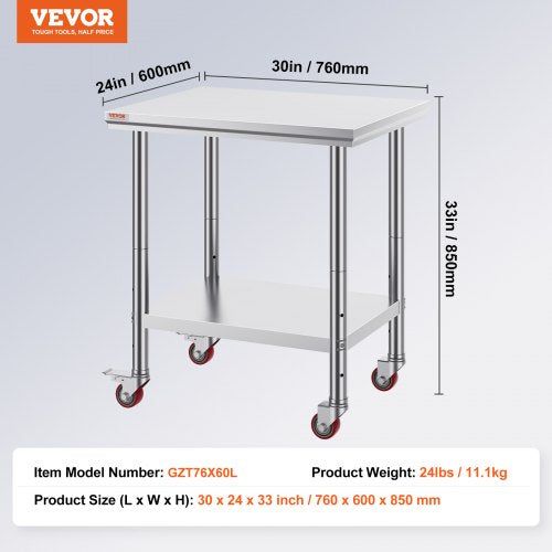 Heavy Duty Stainless Steel Work Table With Wheels Prep Table With Casters For Restaurant Catering O 7