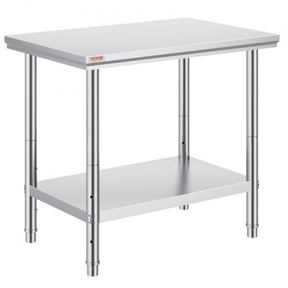 Heavy Duty Stainless Steel Prep Table, High Capacity Commercial Workstation with Adjustable Shelves for Kitchen, Garage