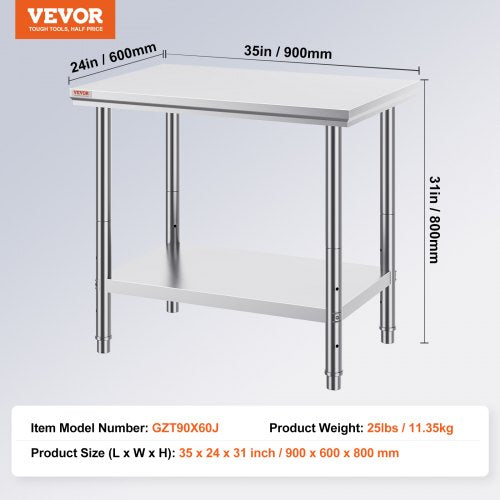 Heavy Duty Stainless Steel Prep Table High Capacity Commercial Workstation With Adjustable Shelves  7
