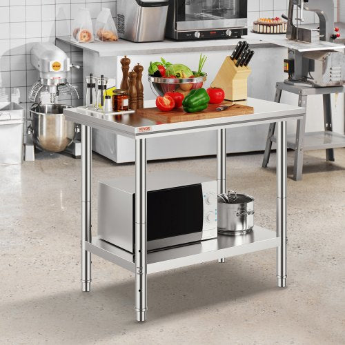 Heavy Duty Stainless Steel Prep Table High Capacity Commercial Workstation With Adjustable Shelves  1