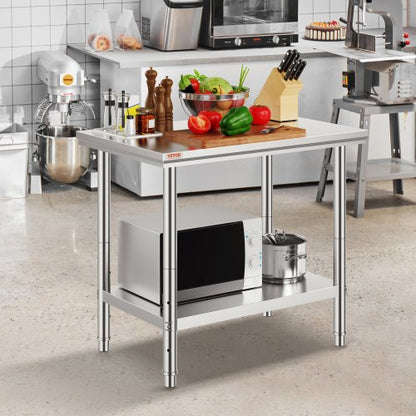 Heavy Duty Stainless Steel Prep Table High Capacity Commercial Workstation With Adjustable Shelves  1