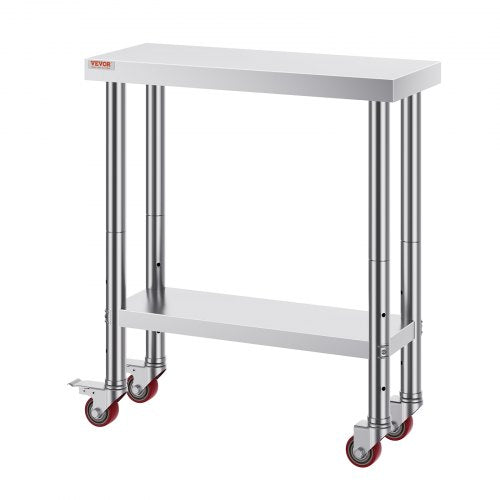Heavy Duty Stainless Steel Work Table With Adjustable Shelf  Wheels Commercial Kitchen Prep Worktab 8
