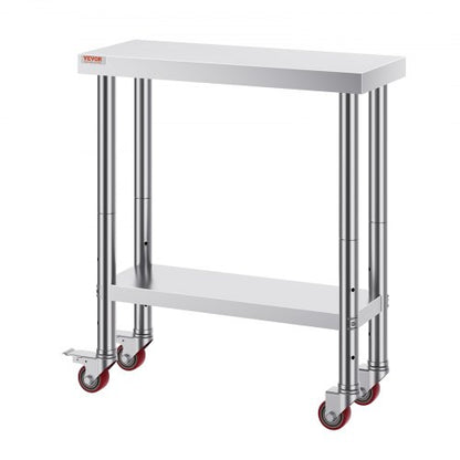 Heavy Duty Stainless Steel Work Table With Adjustable Shelf  Wheels Commercial Kitchen Prep Worktab 8