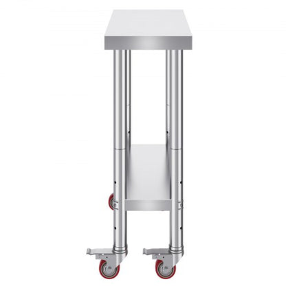 Heavy Duty Stainless Steel Work Table With Adjustable Shelf  Wheels Commercial Kitchen Prep Worktab 10