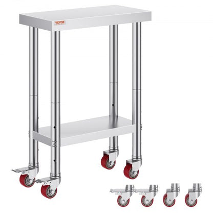 Stainless Steel Work Table with Wheels, Heavy Duty Prep Table with Casters for Commercial Kitchen, Restaurant