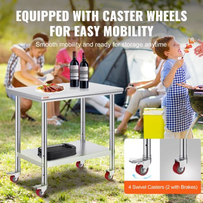 Stainless Steel Work Table With Wheels Heavy Duty Commercial Food Prep Worktable With Casters For R 4