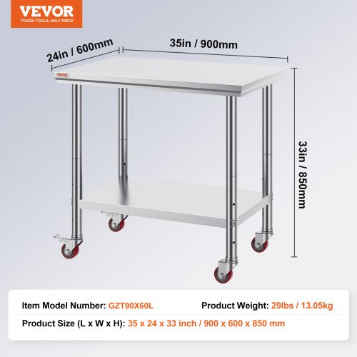 Stainless Steel Work Table With Wheels Heavy Duty Commercial Food Prep Worktable With Casters For R 7