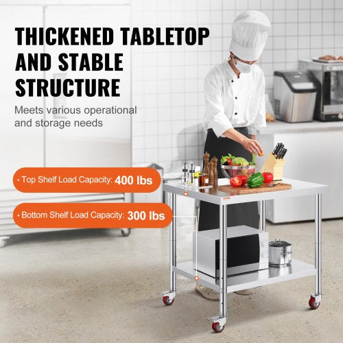 Stainless Steel Work Table Heavy Duty Commercial Food Prep Worktable With Adjustable Shelf  Lockabl 3