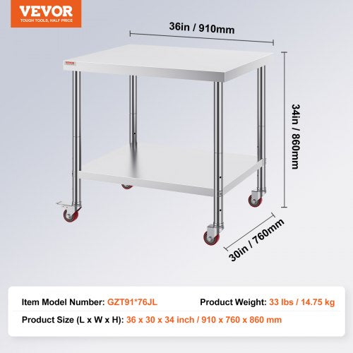 Stainless Steel Work Table Heavy Duty Commercial Food Prep Worktable With Adjustable Shelf  Lockabl 7