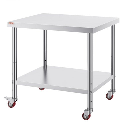 Stainless Steel Work Table Heavy Duty Commercial Food Prep Worktable With Adjustable Shelf  Lockabl 8