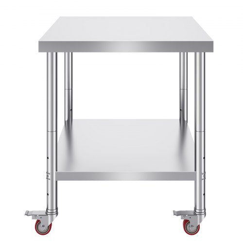 Stainless Steel Work Table Heavy Duty Commercial Food Prep Worktable With Adjustable Shelf  Lockabl 10