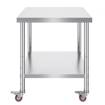 Stainless Steel Work Table Heavy Duty Commercial Food Prep Worktable With Adjustable Shelf  Lockabl 10