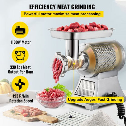 Commercial Meat Grinder Heavy Duty Electric Stainless Steel Meat Mincer W Blades Grinding Plates  S 2