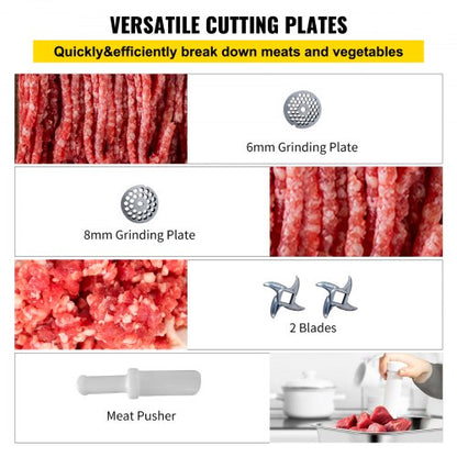 Commercial Meat Grinder Heavy Duty Electric Stainless Steel Meat Mincer W Blades Grinding Plates  S 5