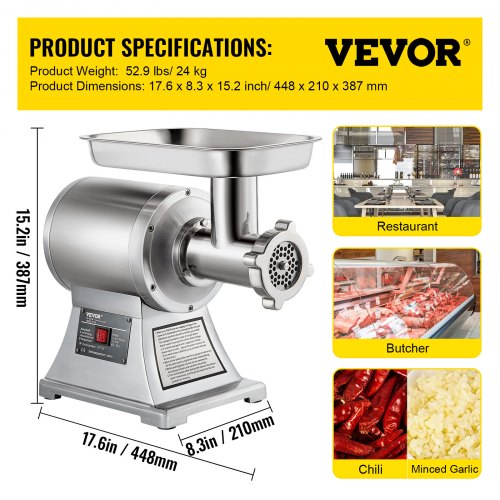 Commercial Meat Grinder Heavy Duty Electric Stainless Steel Meat Mincer W Blades Grinding Plates  S 7