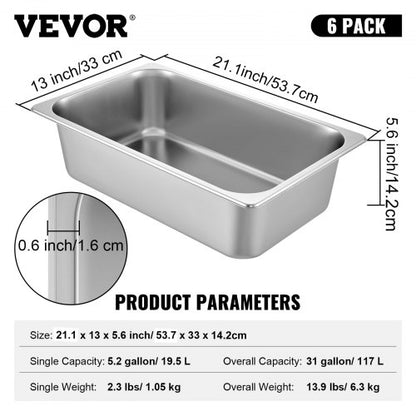 Steam Table Pans Full Size Deep Food Container Stainless Steel Oven Tray AntiJam Commercial Hotel P 7