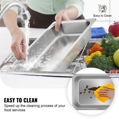 Steam Table Pans Full Size Deep Food Container AntiJam Stainless Steel Oven Tray Hotel Buffet Cater 5