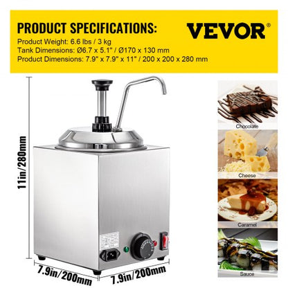 Stainless Steel Hot Cheese Dispenser 24QT Electric Nacho Cheese Warmer With Pump For Hot Fudge Cara 7