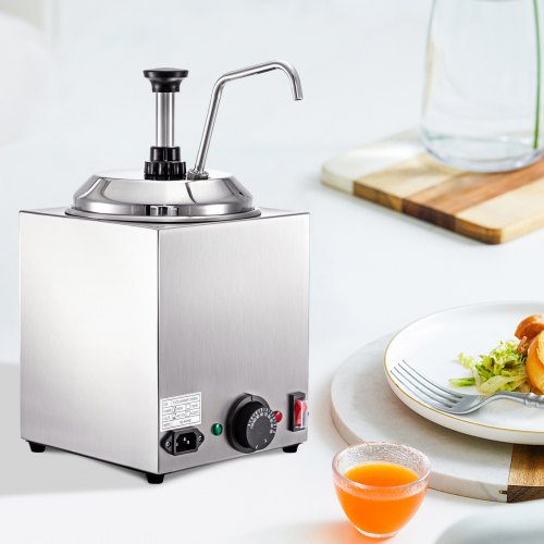 Stainless Steel Hot Cheese Dispenser, 2.4QT Electric Nacho Cheese Warmer with Pump for Hot Fudge, Caramel & Sauces.