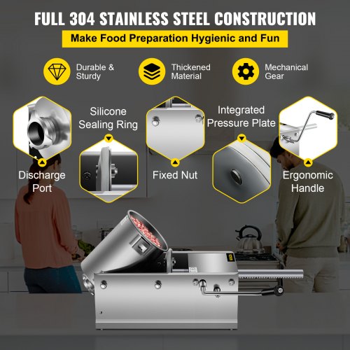 Stainless Steel Sausage Stuffer 3L Horizontal Manual Meat Press With 5 Nozzles DualSpeed For Home   3