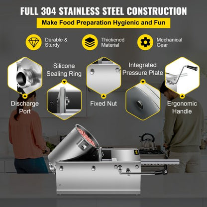 Stainless Steel Sausage Stuffer 3L Horizontal Manual Meat Press With 5 Nozzles DualSpeed For Home   3