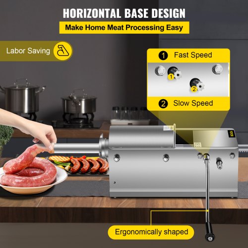 Stainless Steel Sausage Stuffer 3L Horizontal Manual Meat Press With 5 Nozzles DualSpeed For Home   4