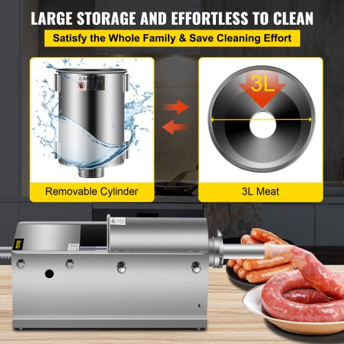 Stainless Steel Sausage Stuffer 3L Horizontal Manual Meat Press With 5 Nozzles DualSpeed For Home   6