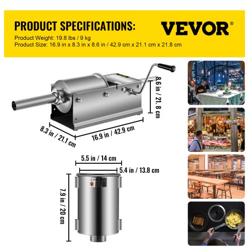 Stainless Steel Sausage Stuffer 3L Horizontal Manual Meat Press With 5 Nozzles DualSpeed For Home   7