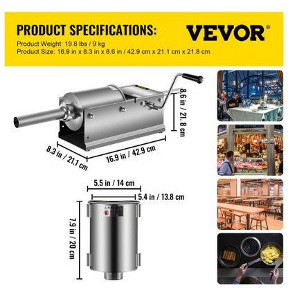 Stainless Steel Sausage Stuffer 3L Horizontal Manual Meat Press With 5 Nozzles DualSpeed For Home   7